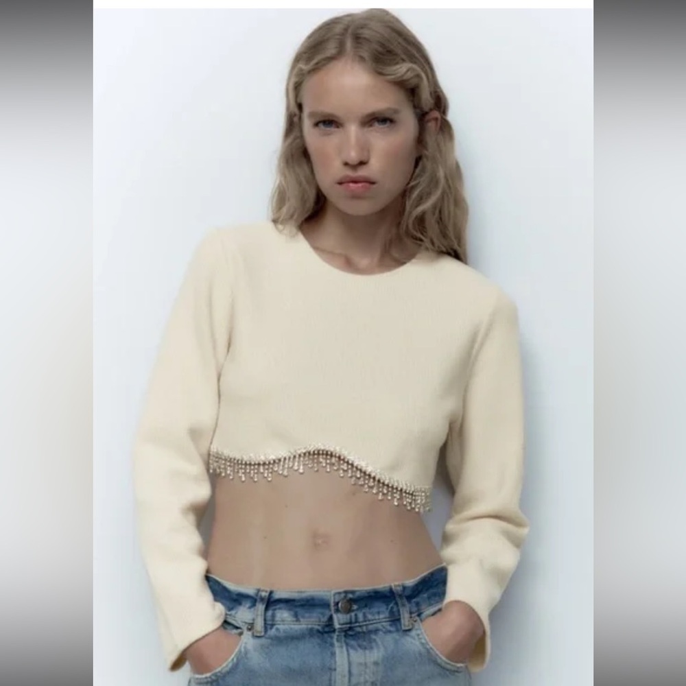Zara Embellished Cropped Sweater